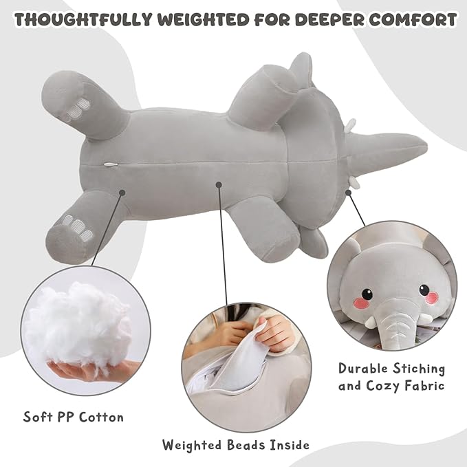 Weighted Stuffed Animals, 3.74 lbs Elephant Stuffed Animal with Weighted Beads, Cute Plush Toy Pillow Gifts for Adults Kids Boys Girls