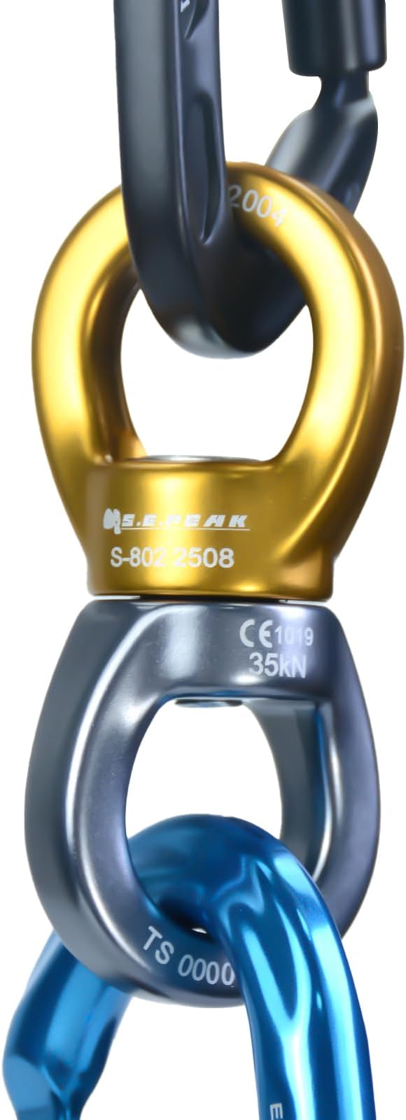 35kN Swing Swivel, CE Certified 360°Rotational Device, Silent Hanging Accessory for Tree Swing, Aerial Dance (Golden+Grey, 35kN)