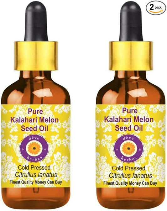 Deve Herbes Kalahari Melon Seed Oil (Citrullus lanatus) with Glass Dropper | Cold Pressed | Pure | for Diluting Essential Oils | Hair, Skin & Massage | Lightweight| Unisex | 15ml X 2 (1 oz)