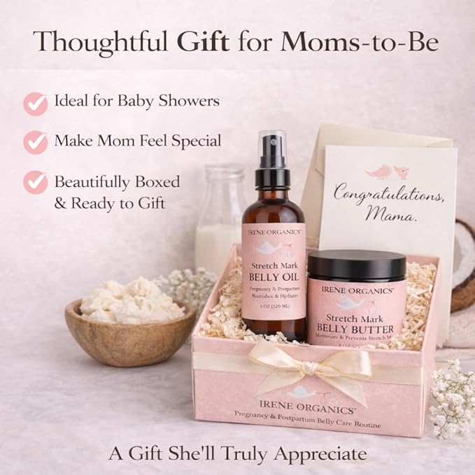 Belly Bundle by Irene Organics - Organic Belly Butter and Oil for Pregnancy Stretch Mark Prevention and Treatment - Award Winning Skincare For Pregnancy and Postpartum - Mother's Day Gift Set (Small)
