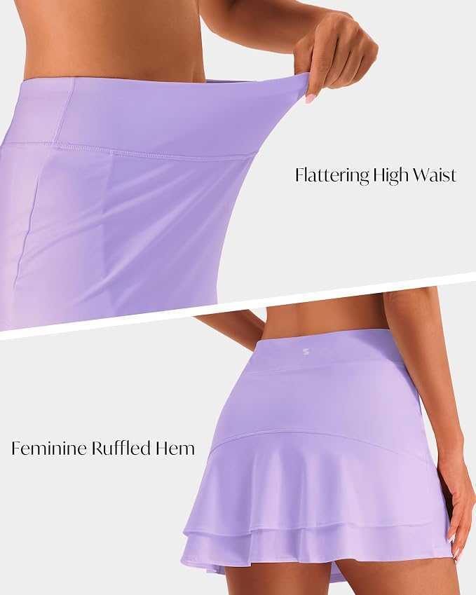 Stelle Tennis Skirts for Women Ruffle Athletic Golf Skorts with Pocket | High Waisted, Tummy Control, Built in Shorts, Athletic Skirt, Golf Skirt, Soft, Breathable, Workout, Pickleball