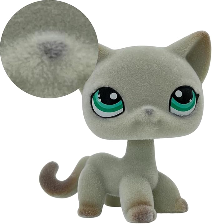 Custom Flocked Pet Shop Toy Fuzzy Animal Figure Short Hair Cat Kitty Kitten Deer OOAK (Gray #391)