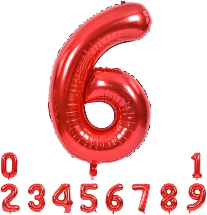 TONIFUL 40 Inch Red Large Numbers Balloons 0-9, Number 6 Digital 6 Helium Balloons, Foil Mylar Big Number Balloons for Birthday Party Anniversary Supplies Decorations