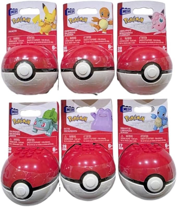 MEGA Pokémon Poké Ball Building Set, Includes Bulbasaur, Charmander, Ditto, Jigglypuff, Pikachu, Squirtle, Ages 6+ GFC85-963F