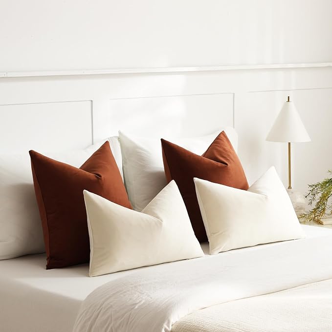 Euro Sham Covers 24x24 Reddish Brown: Pack of 2 Cozy Soft Velvet Square Modern Luxury Decorative Throw Pillow Cases for Sofa Couch Living Room Bed Home Decor