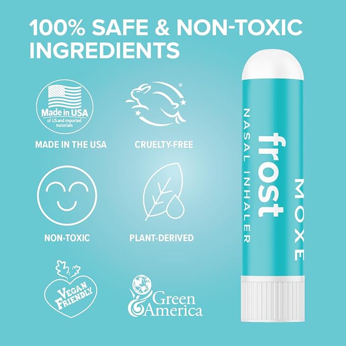 MOXE Frost - Energizing Aromatherapy Nasal Inhaler - Alleviate Headaches, Boost Focus & Energy - Cooling Sinus Blaster - Includes Peppermint, Eucalyptus, & Wintergreen Essential Oils - USA (1-Pack)