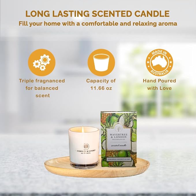 Wavertree & London Organic Pineapple Coconut Lime Scent Soy Wax Candle | Non Toxic 100% Cotton Wick Triple Scented Pure Natural Soy Wax Candles, Hand Poured in Australia | 60 Hours Burning, 11.66 Oz