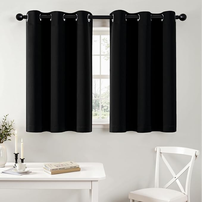 MIULEE Blackout Curtains for Bedroom 2 Panels 40 x 36 Inch Long Black | Thermal Insulated, Living Room Darkening Grommet Drapes, Noise Reducing, Light Blocking Window Treatments