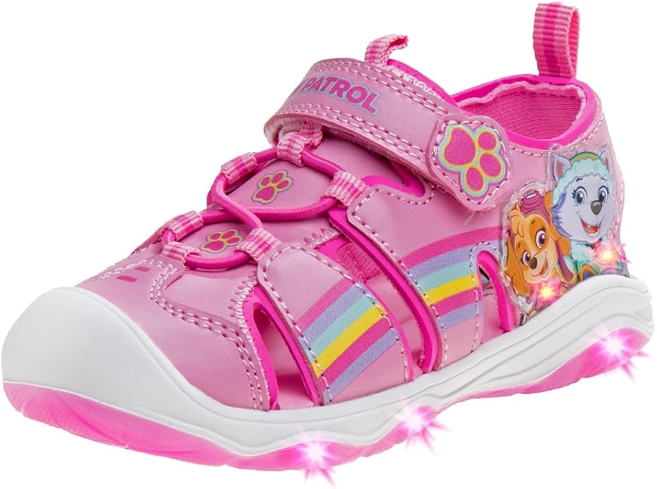 Nickelodeon Girls Paw Patrol Light Up Shoes- Summer Sandals- Kids Water Shoes - Skye Everest Beach Adjustable Strap Closed Open Toe Outdoor Sport Hero Character Lights (Toddler/Little Kid)