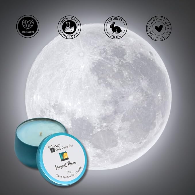 Harvest Moon Scented Candle,Fruity and Woodsy Smell, Fresh and Light Smell with Notes of Green Leaves, Pear, Smoke, Sandalwood, Cinnamon | Soy Wax, 7oz, Christmas Gift