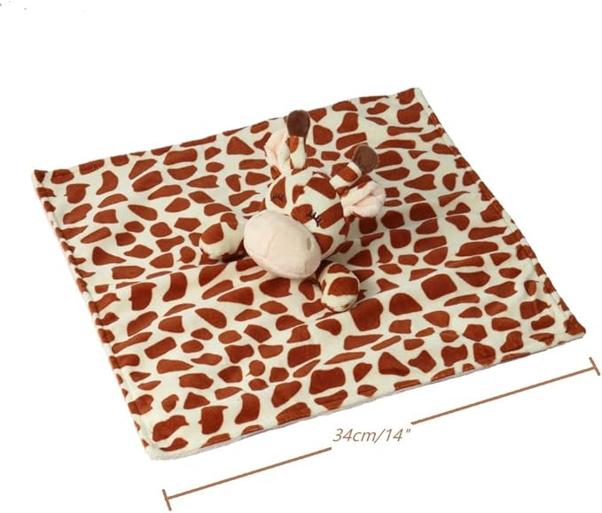CREVENT Cozy Plush Baby Security Blanket, Loveys for Baby Girls and Boys, Birthday (Giraffe+Tag)