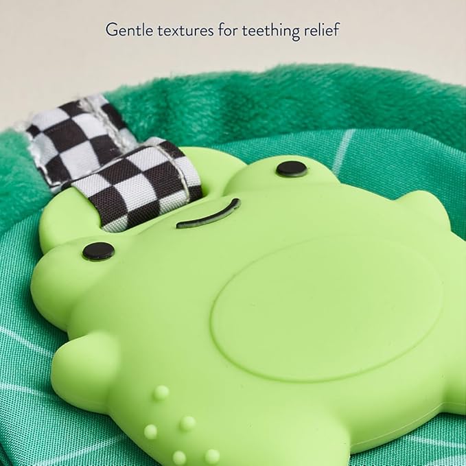 Itzy Ritzy Crinkle Teether Toy – Silicone Frog Teething Toy with Crinkly Lilypad & Plush Velour Layer; Features Multiple Textures for Teething Relief; Designed for Ages 3 Months and Up (Frog)