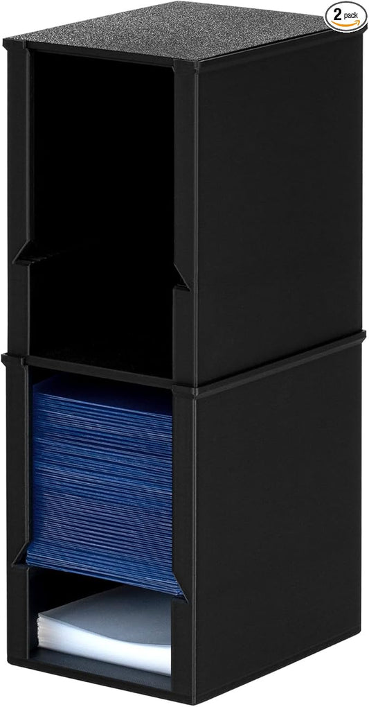 2 Pack Toploader Dispenser & Penny Sleeve Holder - Dual Compartment TCG Card Sorter Tool for Desk - Stackable Organizer Holds 500 Sleeves & 100 Toploaders