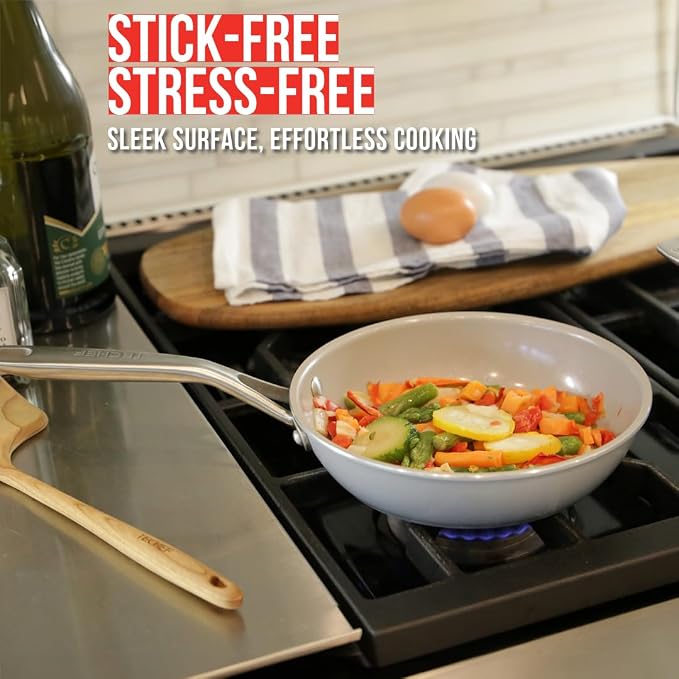 TECHEF 8-inch Ceramic Nonstick Frying Pan, Heavy-Gauge Aluminum, Induction Compatible, with Cover, Made in Korea