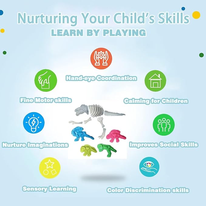 Unleash Creativity with 11 Unique Dinosaur Fossil Molds Dough Toys Dough Whit 5 Bright Color Dough.Ideal as a Gift for Kids Aged 3-4-8 Years