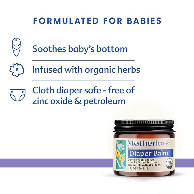 Motherlove Diaper Balm (4 oz Value Size) Organic Herbal Diaper Cream—Cloth Diaper Safe, Zinc Oxide- & Petroleum-Free