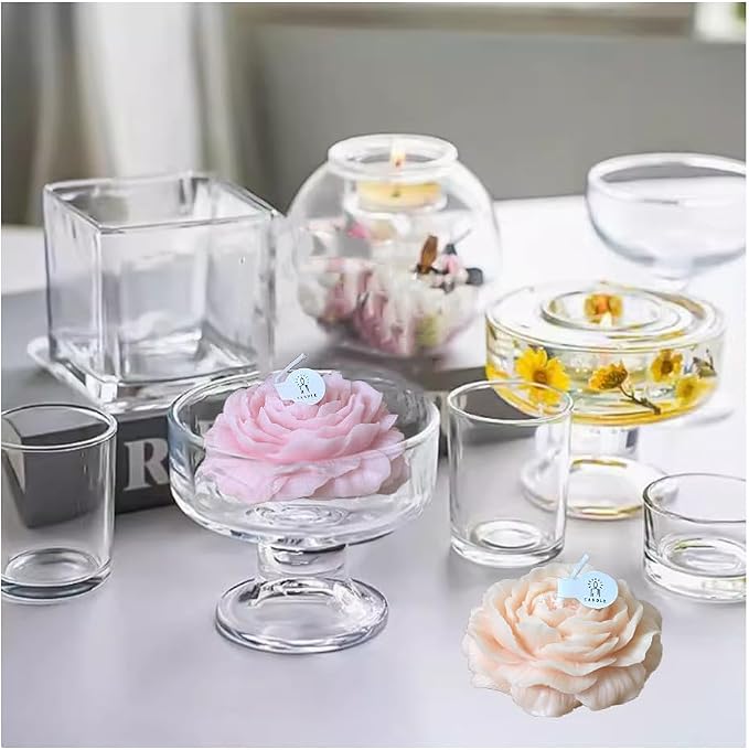 Peony Candles Gifts for Women, Soy Wax Aromatherapy Candle, Room Decor Cute Flower Shaped Scented Candles (Champagne+Pink)