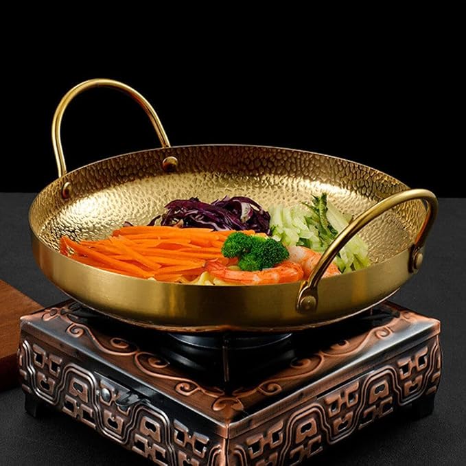 Milisten Stainless Steel Dry Pot, Japanese shabu pot salad serving pot, Korean Soup Pots Mixing Skillet Pan, Stir Fry Pan Stockpot Cookware for Induction Cooktop Gas Stove, Golden
