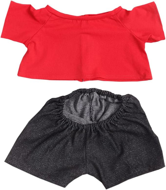 14"-18" Stuffed Animal Clothes T-Shirt Jeans Make Your Own Stuffed Animals Dress Up Accessories (Red+Black)