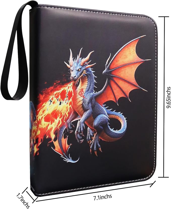 Deluxe Ice & Fire Dragon Trading Card Binder, 4-Pocket Zipper Album with 400 Card Loading Pockets, Perfect for Card Fans and Enthusiasts, Collectible Card Storage Albums, Cases & Sleeves