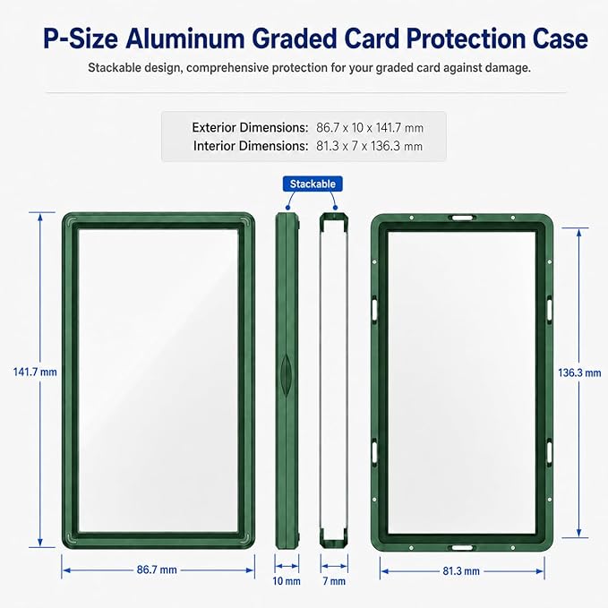 Magenetic Trading Card Slab Protector - Premium Aluminum Graded Card Showcase, Graded Slab Protector with UV-Resistant Tempered Glass, Personalized Slab Bumper for Collectors, Green