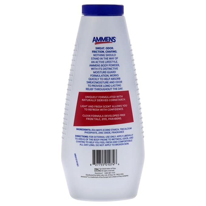Ammens Original Body Powder - Talc Free Body Powder with Naturally Derived Cornstarch - Free from Dye and Parabens - Soothes Itchy Skin - 11 oz (Pack of 6)