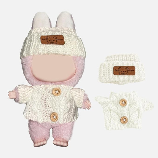 Sweater for Labubu Dolls, Clothing Accessories for labubu Blind Box (15cm & 17cm Monster Keychain, Macaron/Have a seat/Energy). White Sweater Set for Dolls.