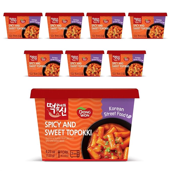 [Dongwon] Authentic Korean Rice Cake Topokki with Sweet and Spicy Kick | Popular Korean Street Food | Easy to Prepare | Perfect Balance of Sweetness and Spice in a Chewy Delight (8 Bowls)