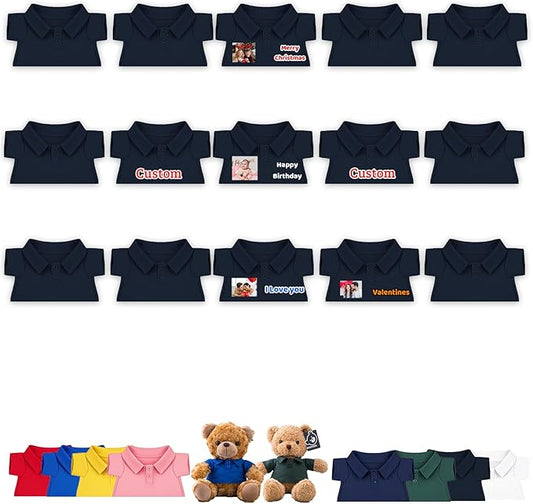 15 Pcs Personalized Teddy Bear Clothes with Name Photo, Custom Stuffed Animal Clothing Fit 8-16 inch Bears Clothes for Stuffed Animals, Doll Clothing Make Your Own Plush Doll Shirt