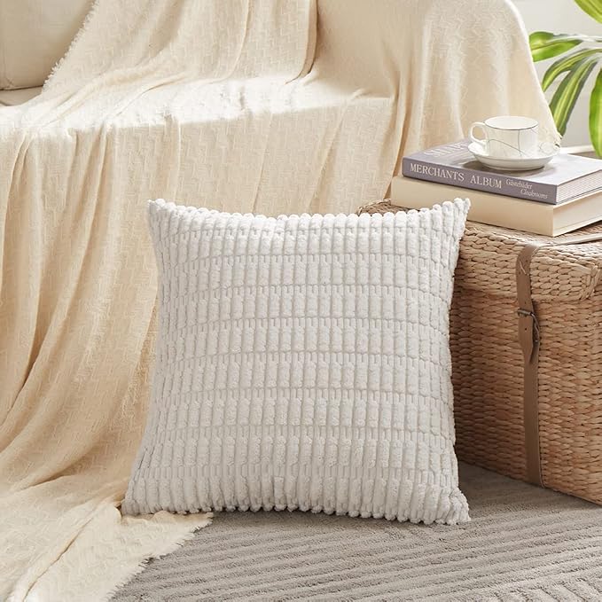 Fancy Homi 4 Packs Decorative Throw Pillow Covers for Living Room Couch Bed, Modern Farmhouse Boho Home Décor Accent Cushion Case, 14" x 14", White