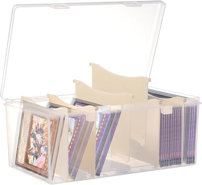 Trading Card Storage Box with 6 Dividers,Toploads Storage Box Plastic Baseball Card Storage Box for 500+ Sports Cards 100+ Top Loads for MTG Magic TCG Yugioh Playing Card Case Holder (1 Pack)