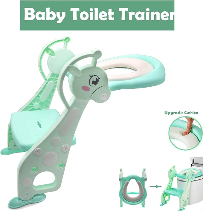 HongK- Giffgaff Potty Training Toilet Ladder Seat With Upgraded Cushion Step Stool Ladder Toilet Chair/Toilet Trainer for Baby Toddler Kids Children In Blue [P/N: ET-BABY001-GREEN STEP]