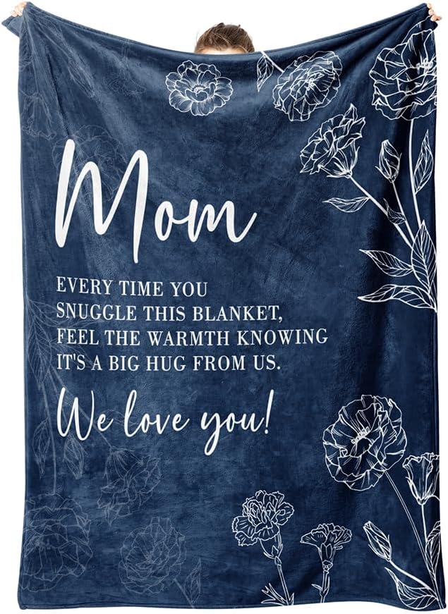 GiltGlimmer Mom Birthday Gifts, Mom Floral Blanket Blue, 60" x 50" | Gifts for Moms from Daughter Son, We Love You Present for Mother Mommy Christmas Mothers Day