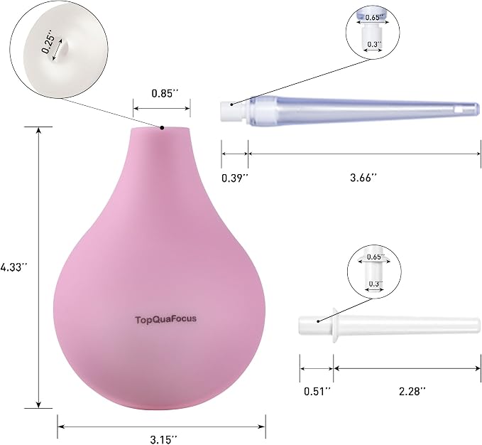 TopQuaFocus 8oz Enema Bulb Kit Anal and Vaginal Douche Bulb for Men Flushing System Enemas Silicone Bulb 4 Replaceable Tips (Pink, 224ml)