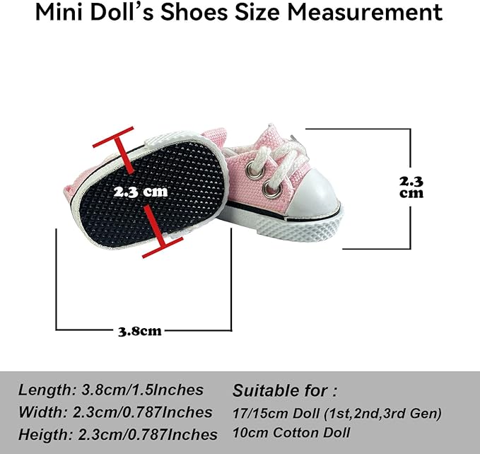 17cm Dolls Shoes, Lace-Up Canvas Sneakers Mini Shoes for 17cm Dolls, Fingerboard Shoes, Mini Finger Shoes, Clothing Accessory for 6.7in Dolls (1 Pair of Pink)