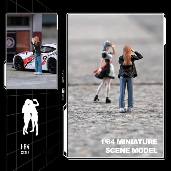 1:64 Scale Selfie Girl Miniature Figures - Realistic Garage Scene People for Model Car Displays, Diorama Props, and Photography