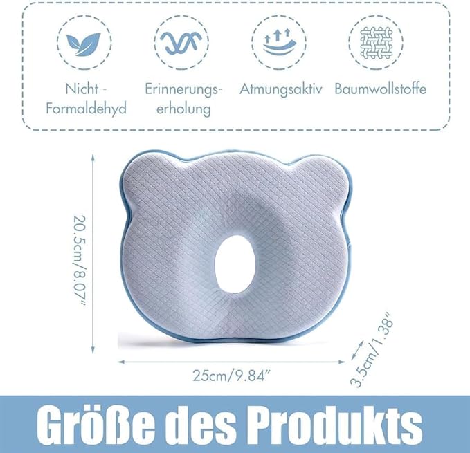 Memory Foam Baby Travel Pillow,Portable Cute Cartoon Bear Soft and Cozy Pillow,Breathable Bedding Set for Infants for Small Boys and Girls Prevent Flat Head