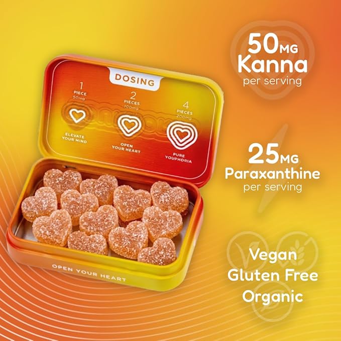 Youphoria Kanna Gummies, 600mg Vegan Botanical Supplement for Mood Support, 12 Count (Pineapple & Tangerine)