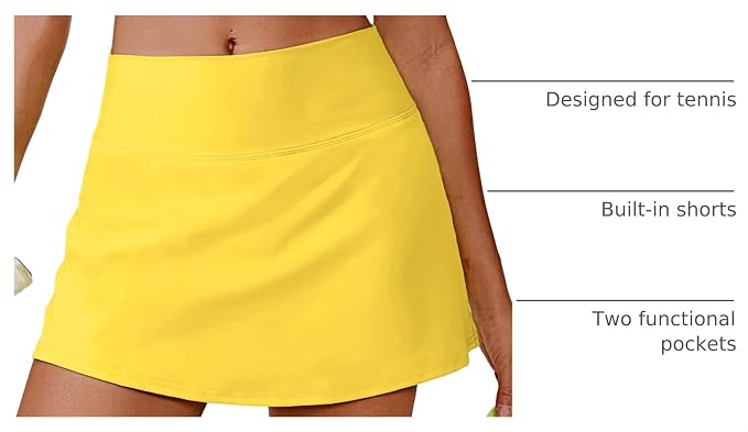 PINSPARK 14" Womens Tennis Skirt High Waisted Golf Skort with 2 Pockets | Built-in Shorts, A Line, Tummy Control, Stretchy, Casual, Mini, Workout, Pickleball, Running, Skort for Woman