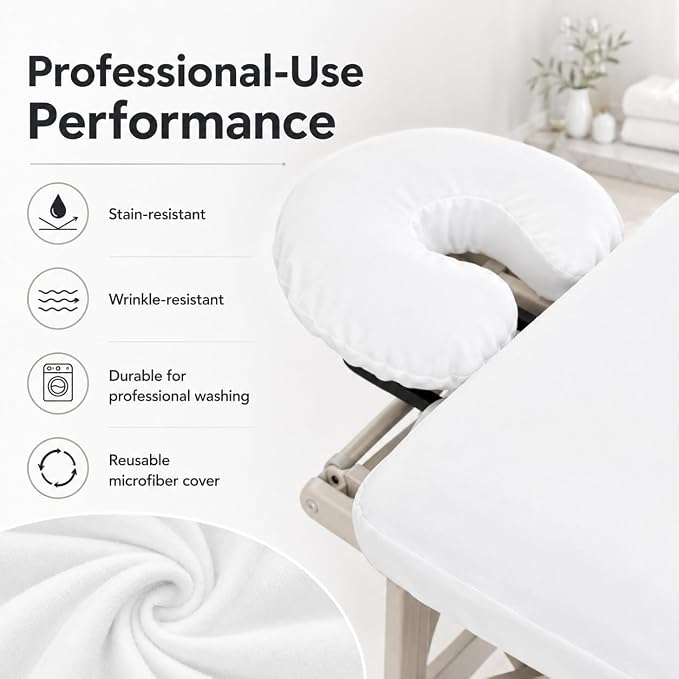 ForPro Premium Microfiber Massage Face Rest Cover, White, Ultra-Light, Stain and Wrinkle-Resistant, for Massage Tables, 10-Count