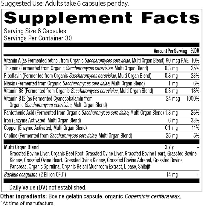 Ancient Nutrition Organ Supplements, Grass-Fed and Wild Organ Complex Capsules, Liver, Heart, Kidney Supports Organ, Cognitive, and Immune System Health, 180 Ct
