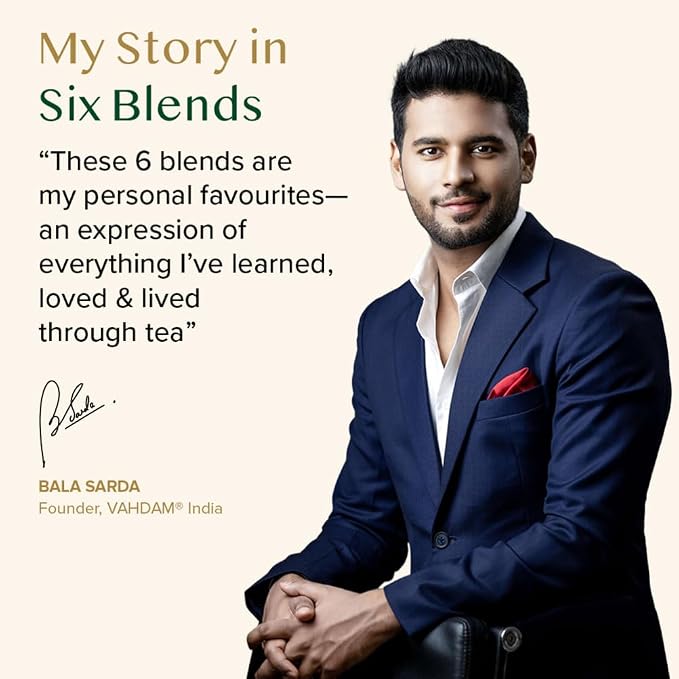 VAHDAM Top 6 Founder Select Assorted Tea Gift Set | 6 Flavors, 36 individually Wrapped Tea Bags | Gifts For Tea Lovers