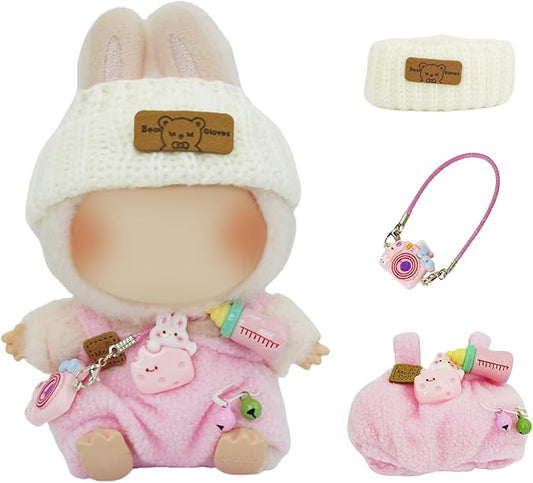 17cm Doll Clothes Set, 3-Piece Premium Velvet Outfit with Mix & Match Accessories, Easy-Dress Fashion for Collectible Display & Play (Doll Not Included, Pink)