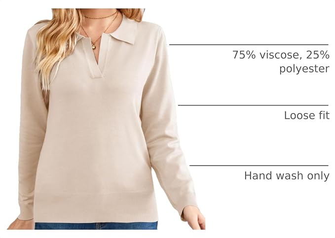 Women's Long Sleeve Classic V Neck Casual Fall Winter Polo Sweater Tops | Basic Collared Knitted Fashion Work Business Formal Daily Wear Versatile Pullover Shirts