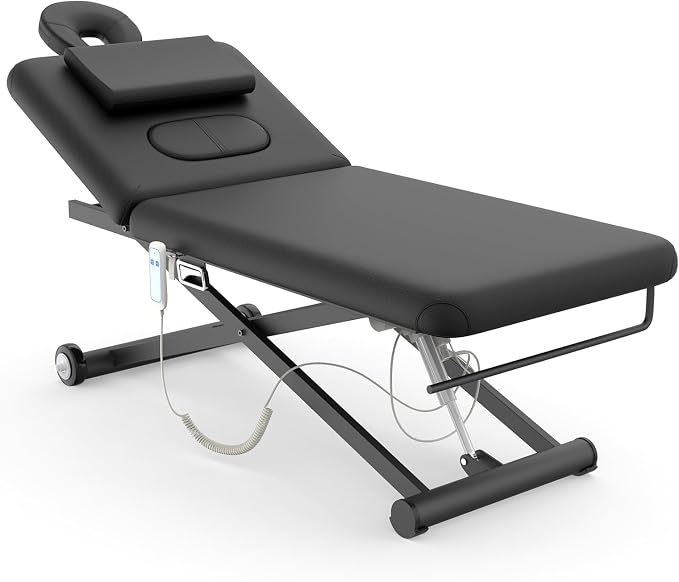 pouseayar Heavy Duty Electric Massage Table, Electric Lift Motor and Manual Backrest Adjustable for Treatment/Medical Spa/Facial Bed/Beauty Bed and More - 31.2 Wide x 75 Long - Black