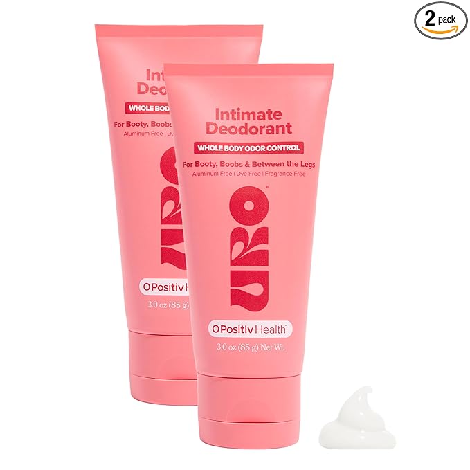 URO Intimate Whole Body Deodorant Cream – Dermatologist Tested, Hypoallergenic, Non-irritating, Aluminum Free, Unscented, Dries Clear – Odor & Moisture Control, Anti-Chafing – 3 Oz Tube (Pack of 2)