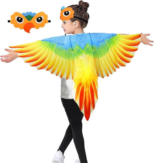 Bird-Costume-Parrot-Wings for Kids with Bird Headbands, Boys Girls Eagle Dress-up Cape Halloween Party Favors Gifts