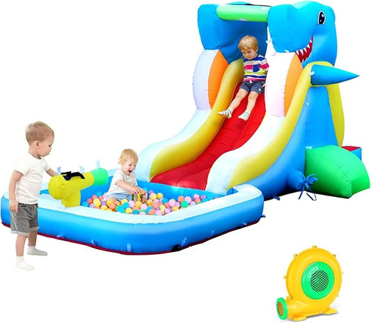Inflatable Water Slide, Bounce House for Kids Backyard, Toddler Blow Up Bouncer with Air Blower, Splash Zone, Climbing Wall, Water Cannon for Party