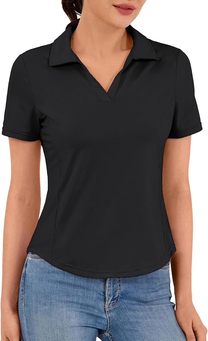 JACK SMITH Women's Golf Polo Shirt V Neck Short Sleeve Tennis Shirt Sun Protection Moisture Wicking Athletic Tops