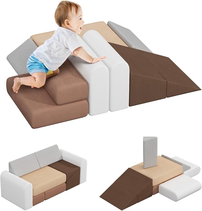 BanaSuper 7-Piece Kids Climbing Foam Blocks, Modular Play Couch Climber Set for Toddlers, Soft Play Foam Blocks, Convertible Sofa-Style Indoor Climbing Toys for Baby Creative Boys & Girls